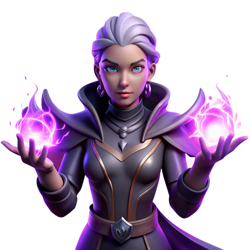 glorious bohemian Portrait of a powerful sorceress with glowing hands, surrounded by swirling arcane energy, lit by an ethereal purple light original png