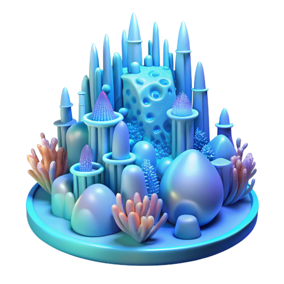 elegant dramatic modern Underwater city, bioluminescent coral structures, soft blue light, dreamlike, art nouveau, elite png