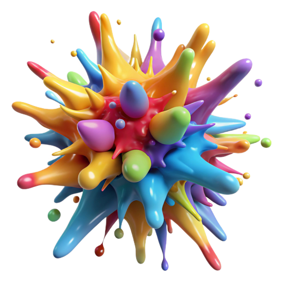 exquisite minimalist A chaotic explosion of paint splatters, forming an abstract expressionist masterpiece, brightly lit professional png