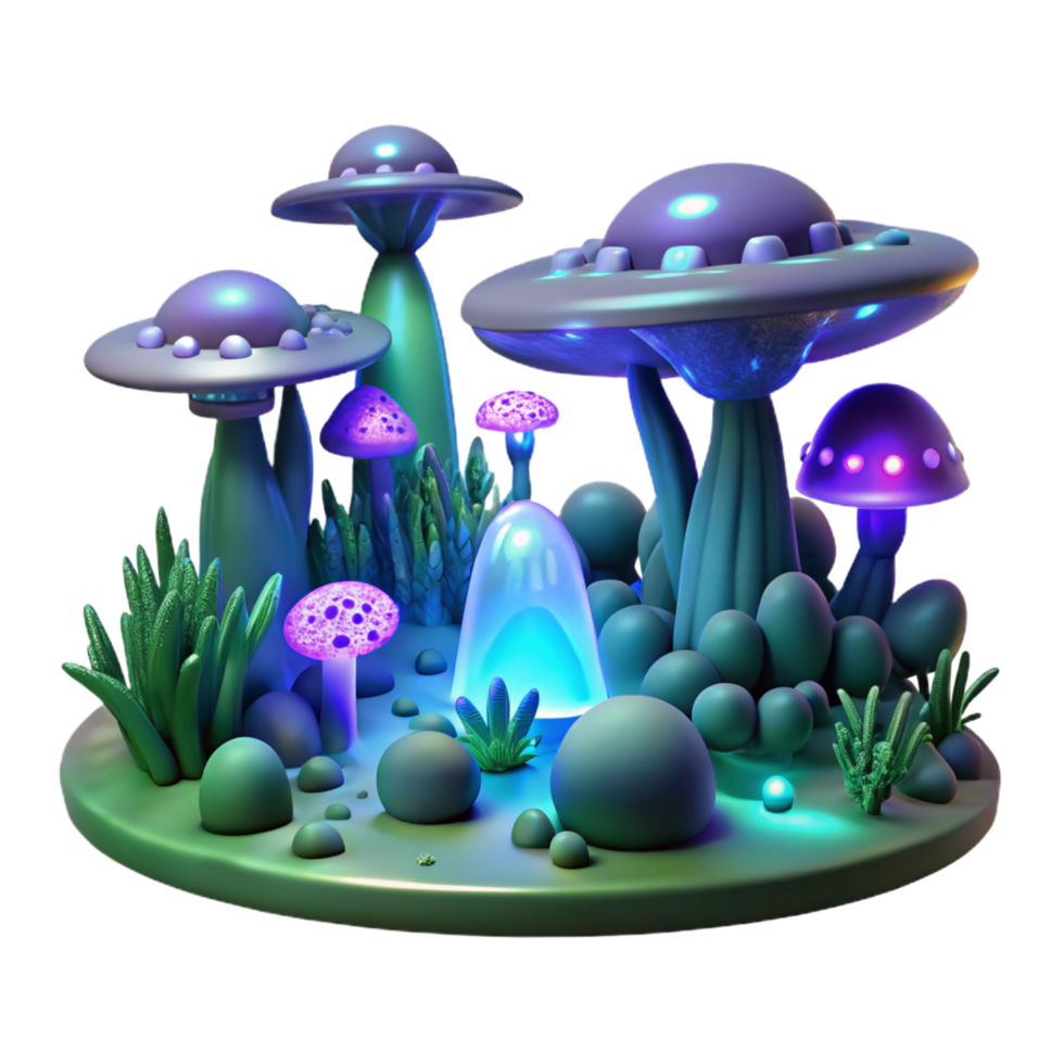 exquisite passionate creative A bioluminescent alien forest, filled with strange, glowing flora and fauna, dappled shadows, hyperrealistic, trending on Artstation, artisan png
