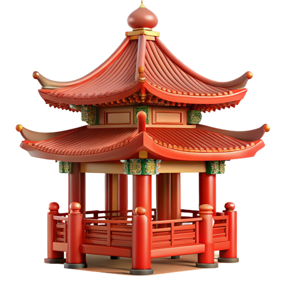 hypnotic iconic A traditional Chinese pagoda with intricate carvings and red lacquered wood, soft diffuse daylight, digital painting style png