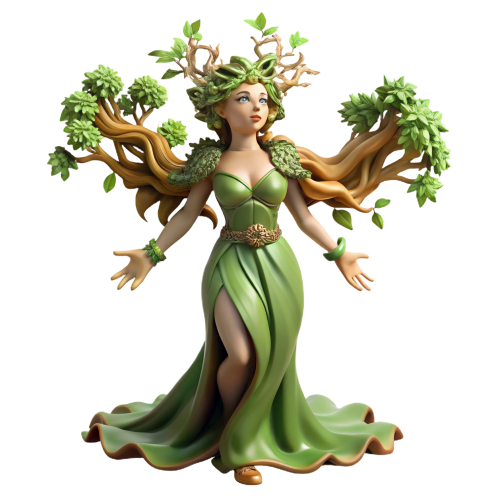 melancholic dazzling An elegant dryad emerging from an ancient oak, leaves swirling, dappled sunlight, Pre Raphaelite style gallery standard png