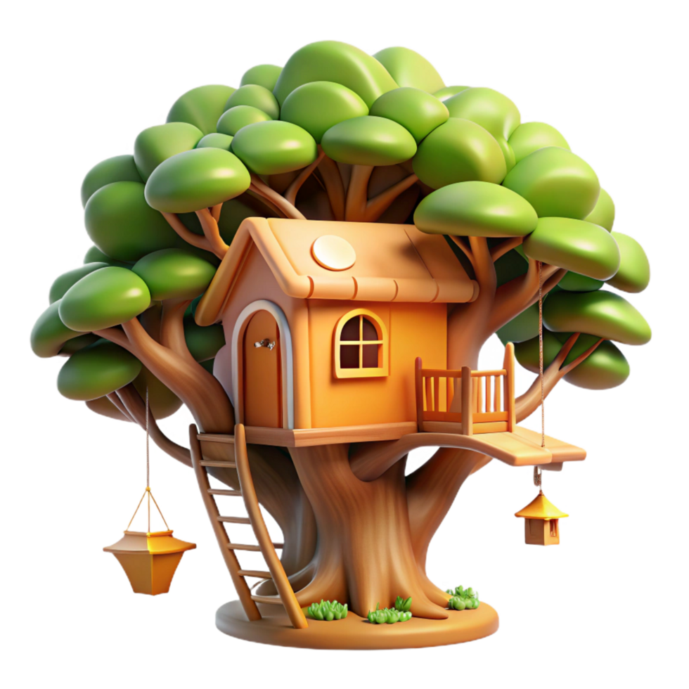 memorable art deco A whimsical treehouse nestled in the branches of a giant tree, warm sunlight filtering through the leaves, detailed and cozy style flawless png