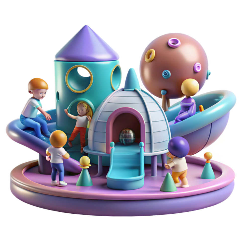 serene unparalleled A group of children playing in a futuristic playground, bright colors, whimsical style, concept art, png