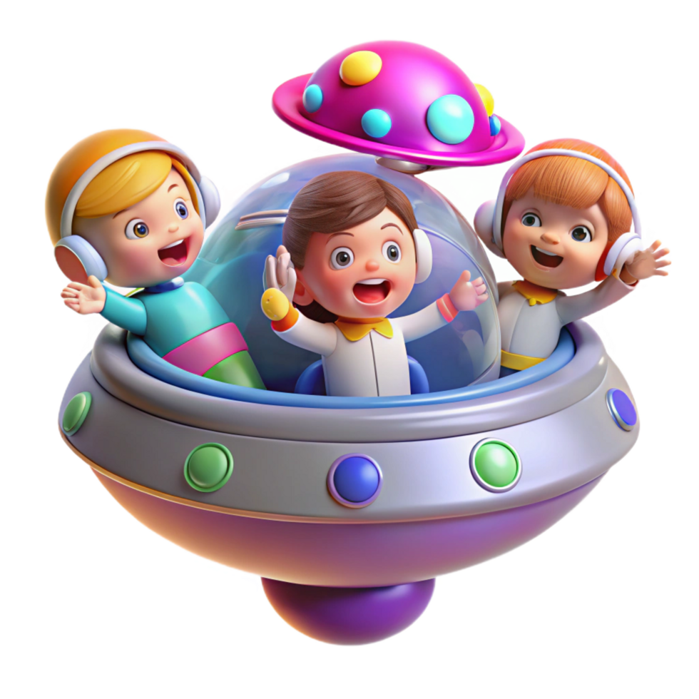 spectacular peaceful creative A group of children playing in a zero gravity environment inside a spaceship. Playful, colorful lighting. Space exploration for kids style original png