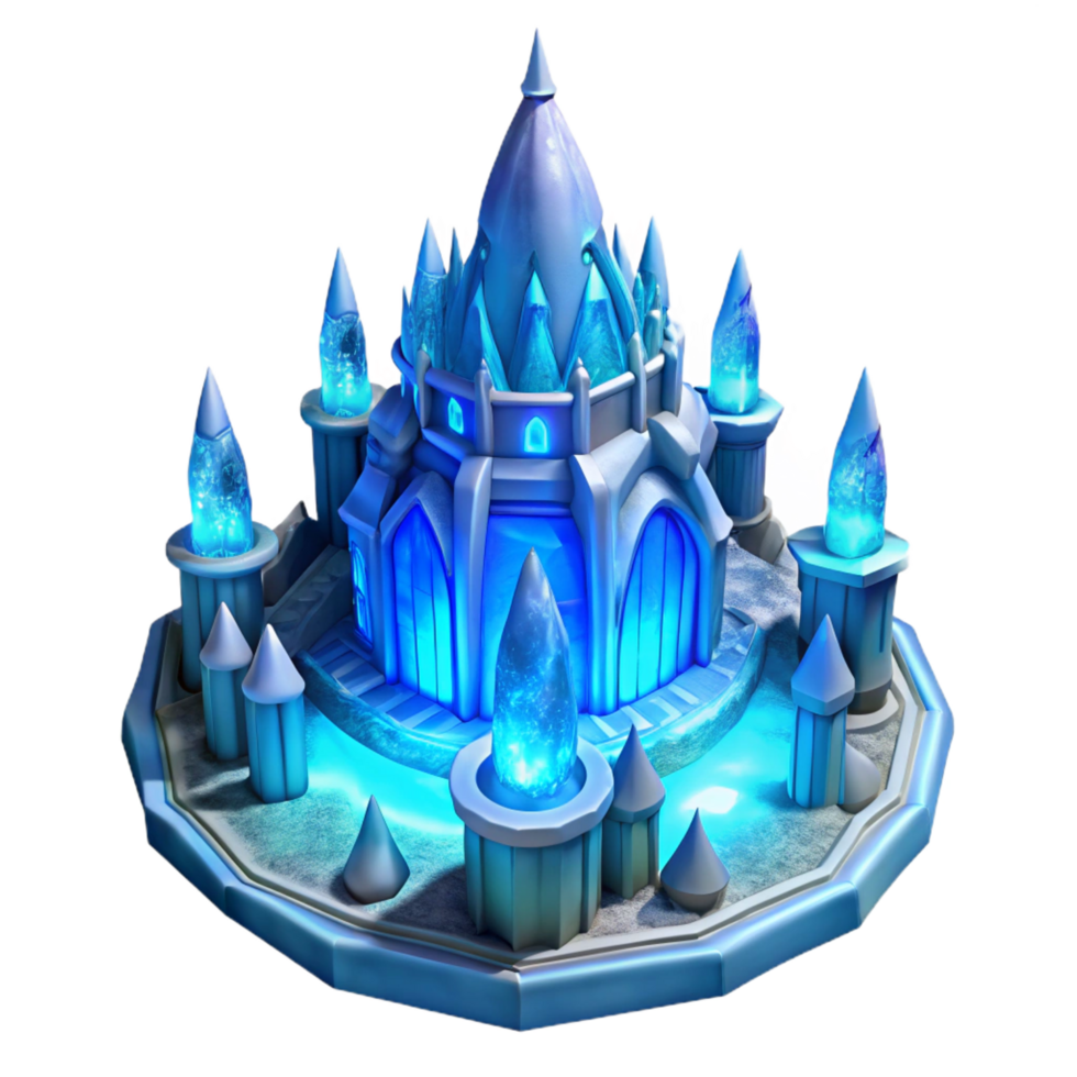 calm striking An intricate ice palace, glowing blue light, fantasy style, ethereal, museum quality png