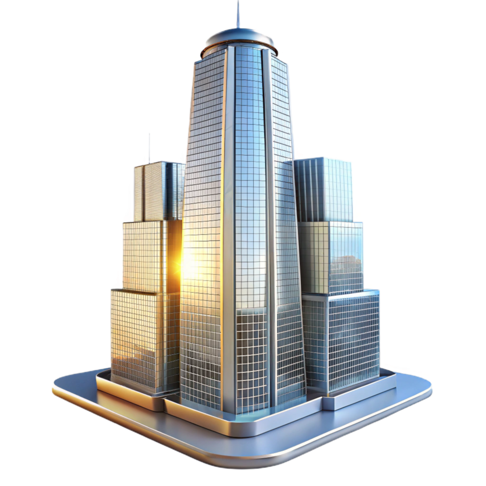 bold gorgeous A towering skyscraper made entirely of glass, reflecting the surrounding cityscape, bright sunlight, modern architecture, sense of transparency and innovation high resolution png