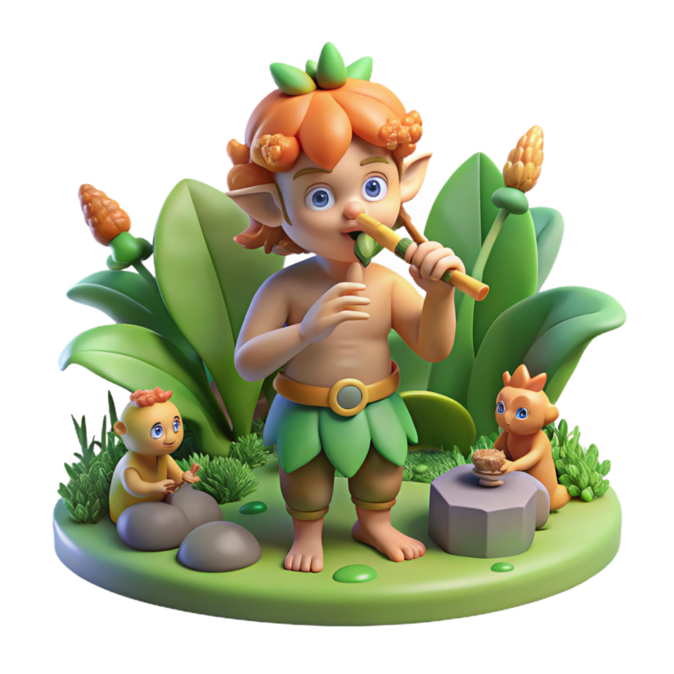 extraordinary dramatic contemporary A mischievous Pan playing his pipes in a sun drenched forest glade, surrounded by nymphs and satyrs, vibrant and colorful, Impressionist style, crisp png