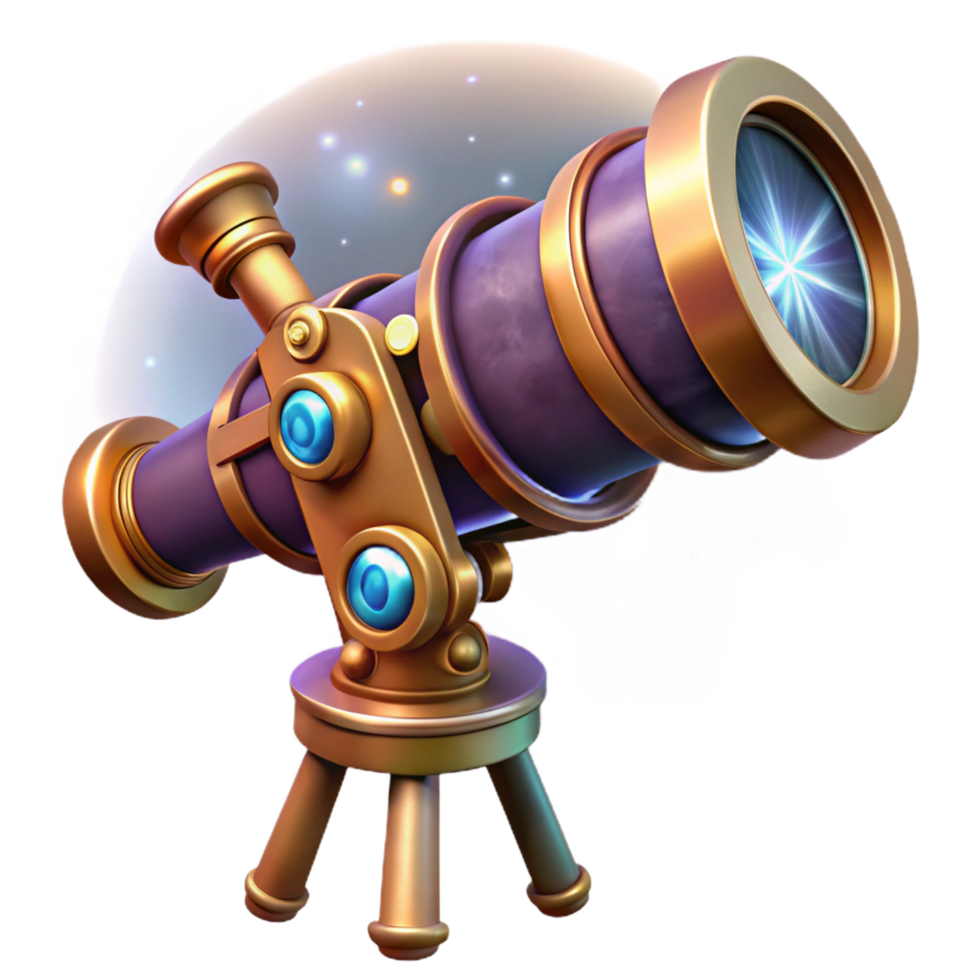 whimsical mesmerizing A steampunk telescope, pointed towards a celestial clockwork mechanism in the night sky, illuminated by starlight, in a cosmic, astronomical style crisp png