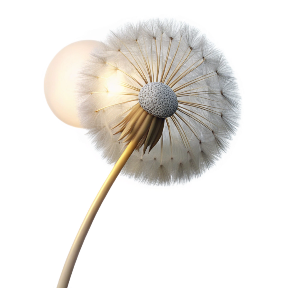 immaculate retro A lone dandelion seedhead in the wind, bright midday sunlight, photorealistic style, depth of field, 4K png