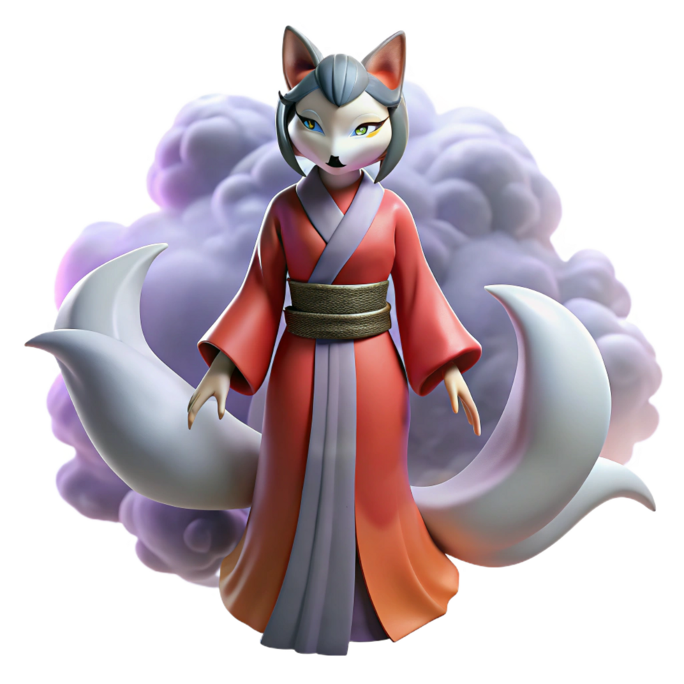acclaimed bohemian A kitsune transforming into a beautiful woman, misty moonlight, Japanese woodblock print style sharp png
