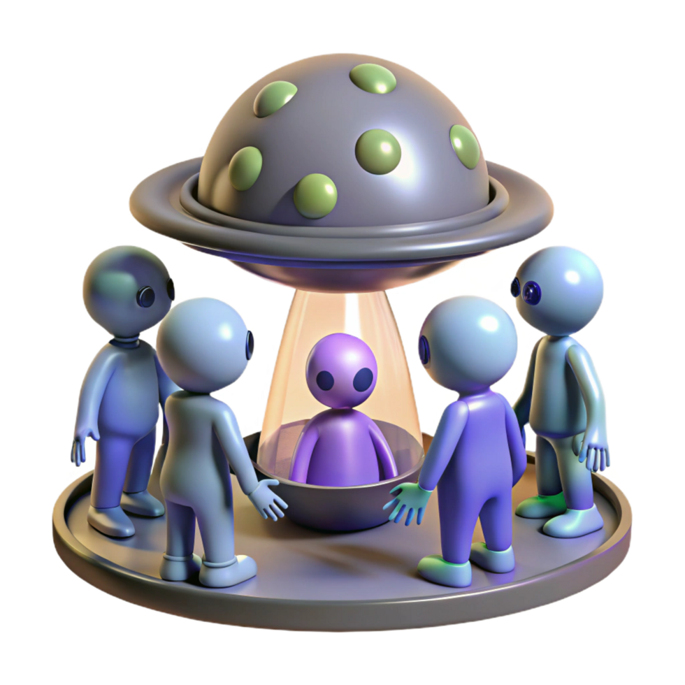 exquisite notable A group of aliens gathered around a strange artifact, mysterious and intriguing, science fiction style png