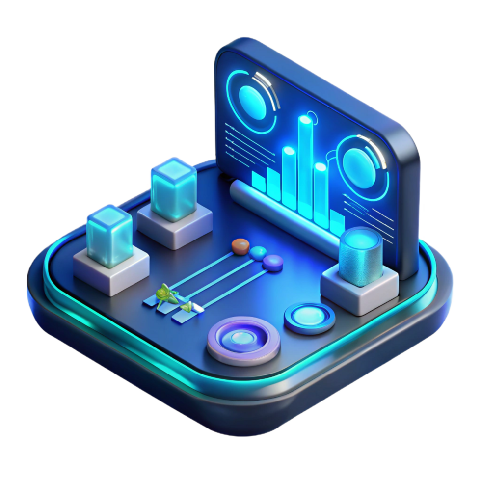 quintessential vintage A futuristic interface, complex data visualizations, glowing neon blue, cyberpunk style perfect clarity png