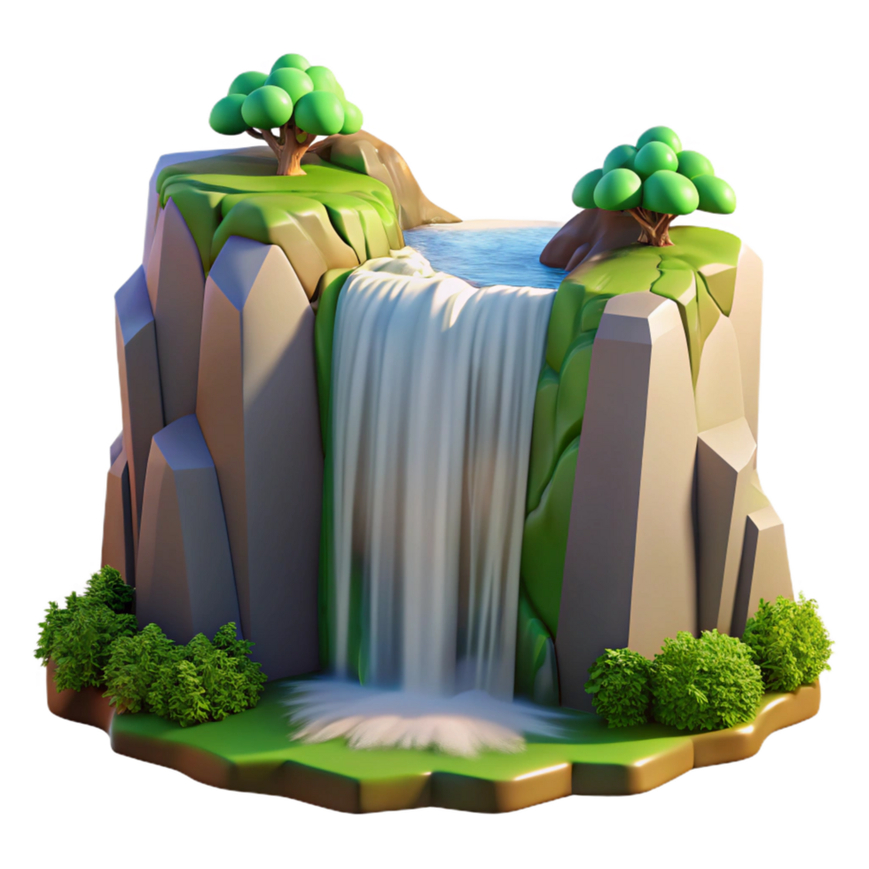 pristine nostalgic abstract A majestic waterfall cascading down a cliff face, bright sunny day, powerful and dynamic, landscape photography style ultra HD png