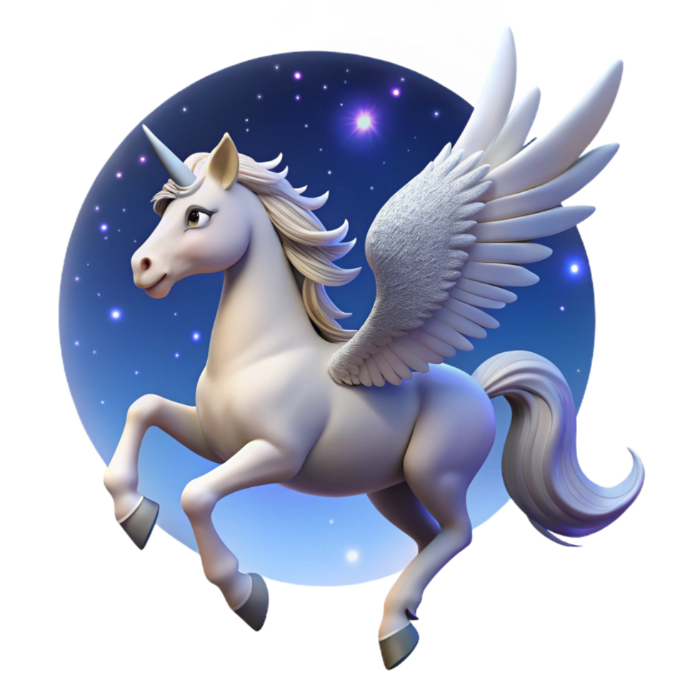fascinating memorable A majestic pegasus flying through a starry night sky, soft moonlight, graceful and dreamlike style png