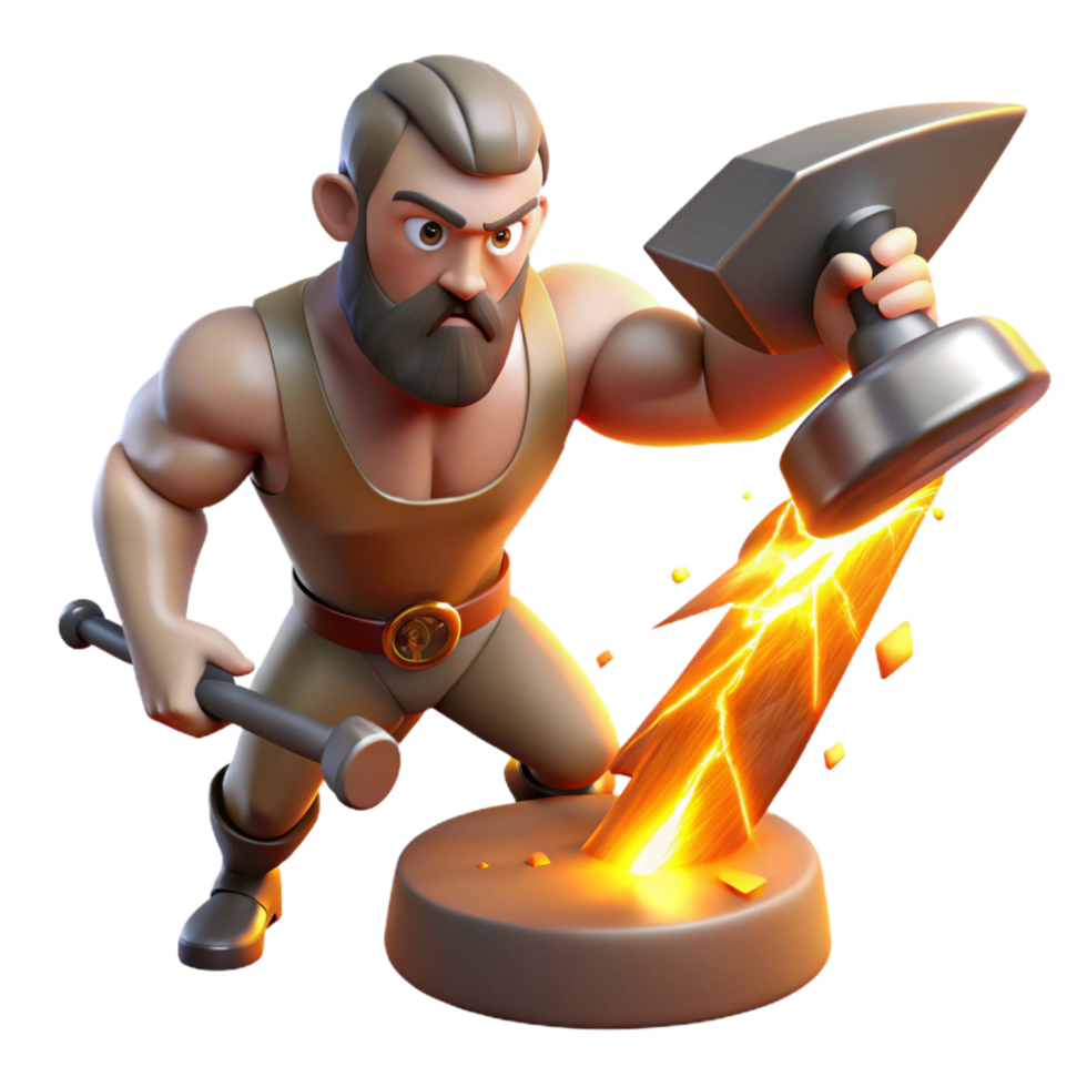 gorgeous nostalgic nordic A cyclops forging a thunderbolt, sparks flying, mythological realism style, fiery, dramatic lighting, handcrafted png