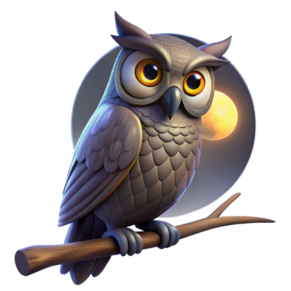 striking mysterious creative A wise old owl perched on a branch in a dark forest, illuminated by a single ray of moonlight, digital art in a dark fantasy style ultra HD png