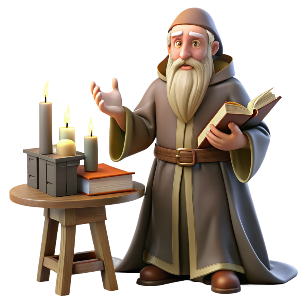 serene dramatic mid century A wise old wizard casting a spell in a dusty library, candlelight, Renaissance painting style precision png