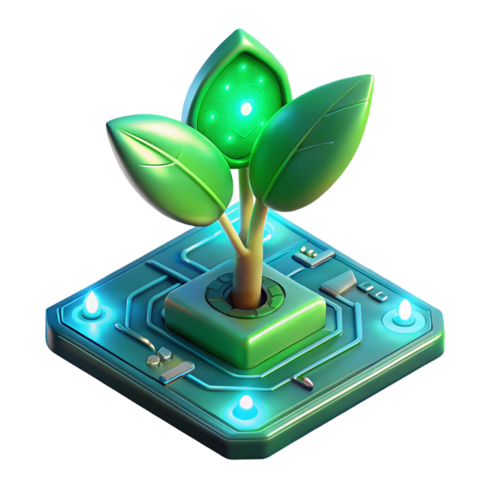 dramatic traditional A bioluminescent plant growing out of a circuit board, illuminated by its own soft, green light, biopunk style 4K png