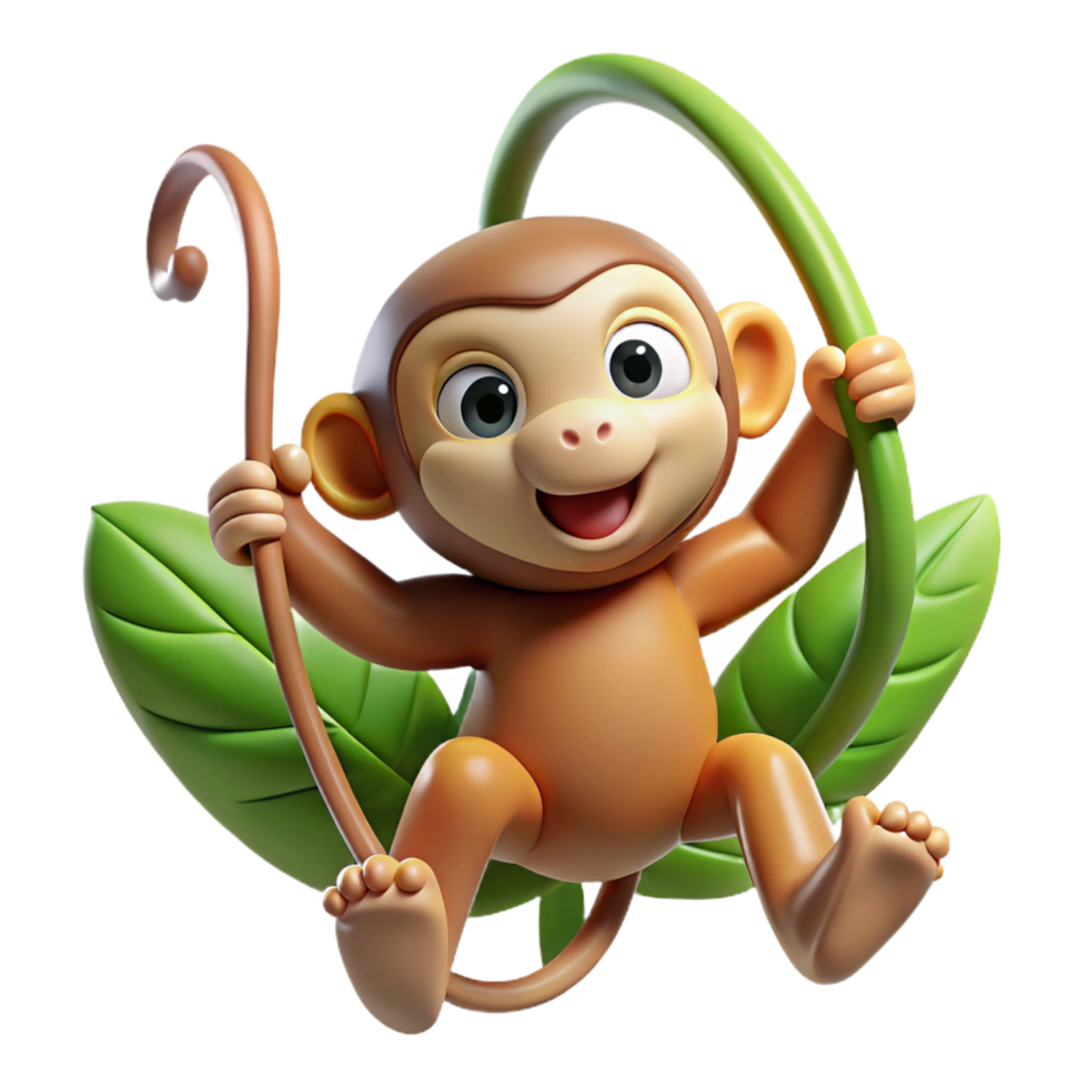 exceptional rustic A playful monkey swinging through the jungle, dynamic pose, cartoon style elite png