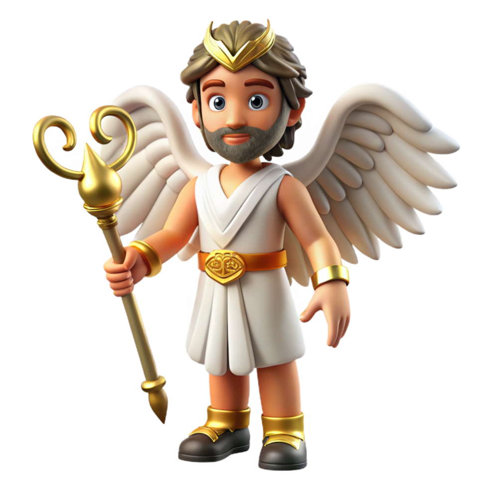 memorable victorian A cunning Hermes, the Greek messenger god, wearing winged sandals and holding a caduceus, against a backdrop of a swiftly moving sky. Art Deco style sharp png