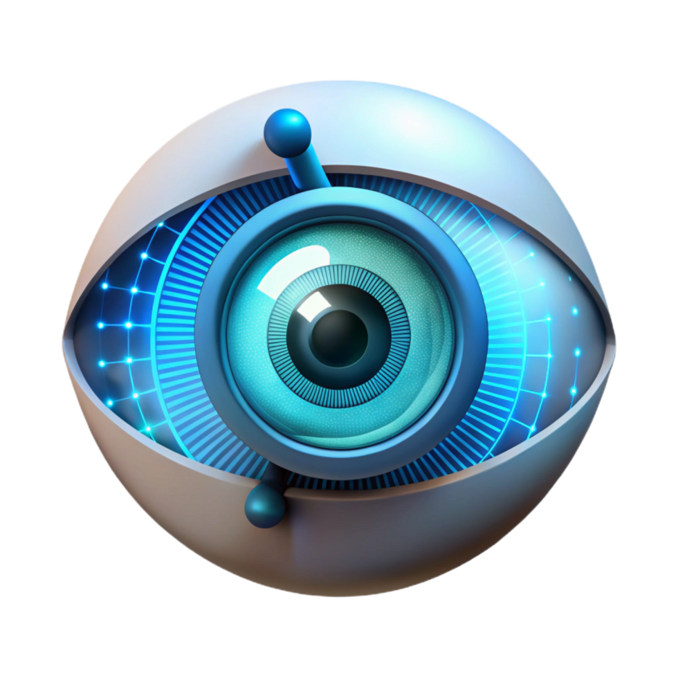 unforgettable classic A digital representation of a human eye, iris scanning and analyzing data, illuminated by glowing binary code, in a futuristic, biometric style original png