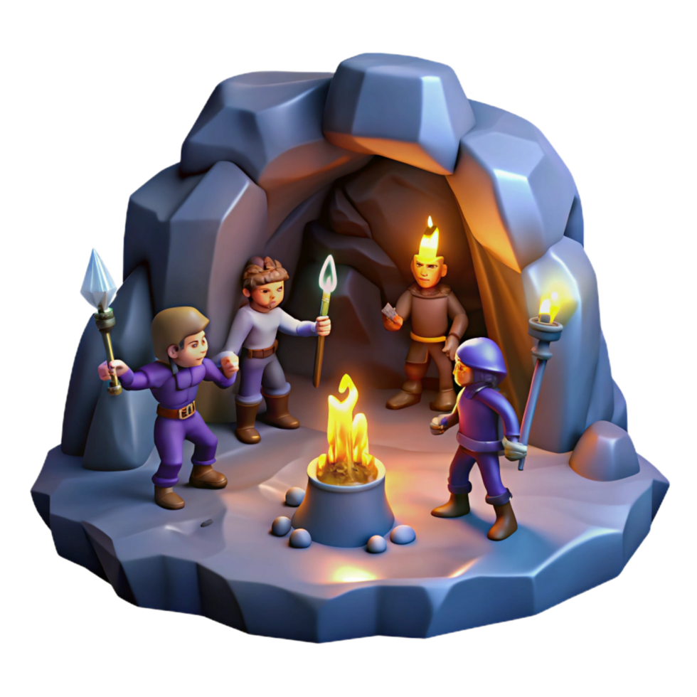 alluring unparalleled A group of adventurers exploring a dark, underground cavern, torchlight, dungeon crawler style png