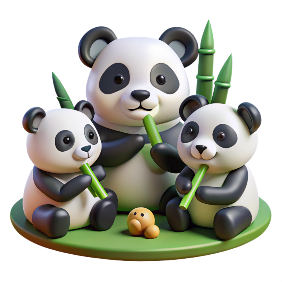 gorgeous nostalgic traditional A family of pandas munching on bamboo, soft diffused lighting, children s book illustration style premium png