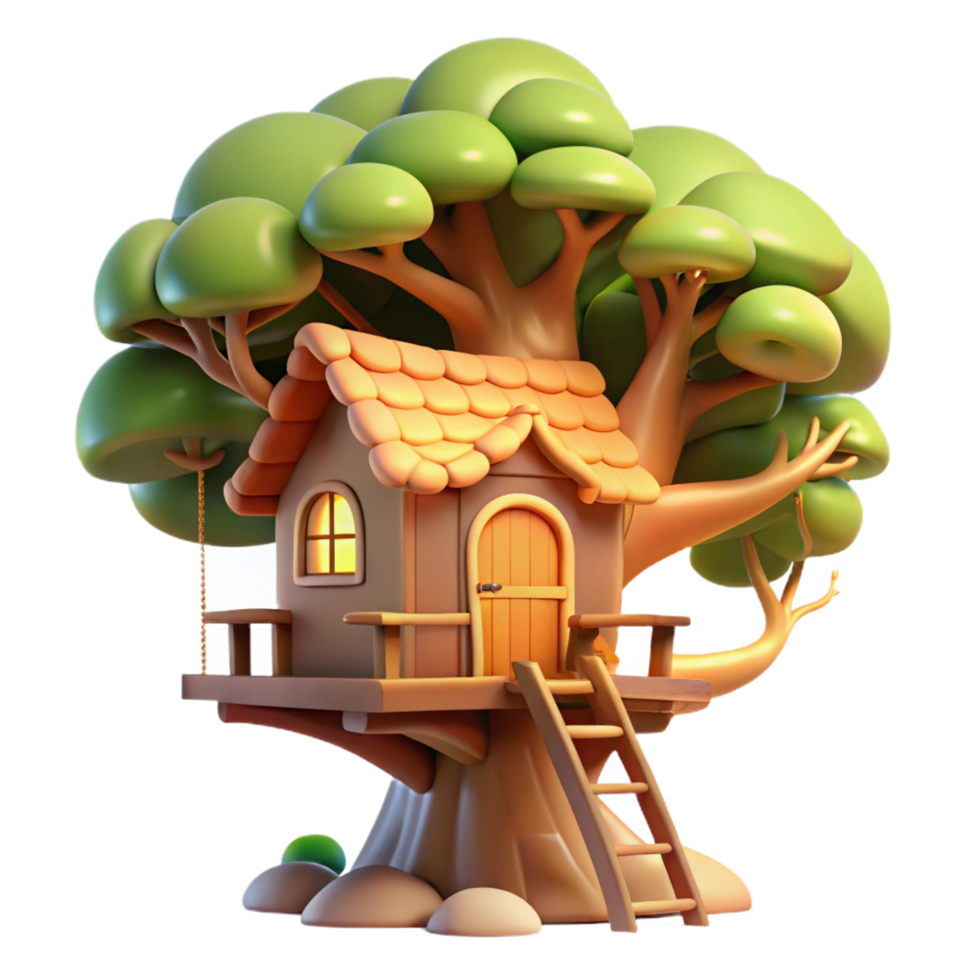 memorable impressionist A whimsical treehouse nestled in the branches of a giant tree, warm sunlight filtering through the leaves, detailed and cozy style expertly shot png