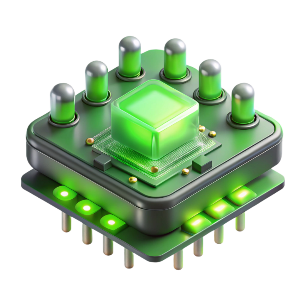 unparalleled avant garde A close up of a circuit board, its components intricately arranged, illuminated by a bright green light, rendered in a macro photography, technical style gallery standard png