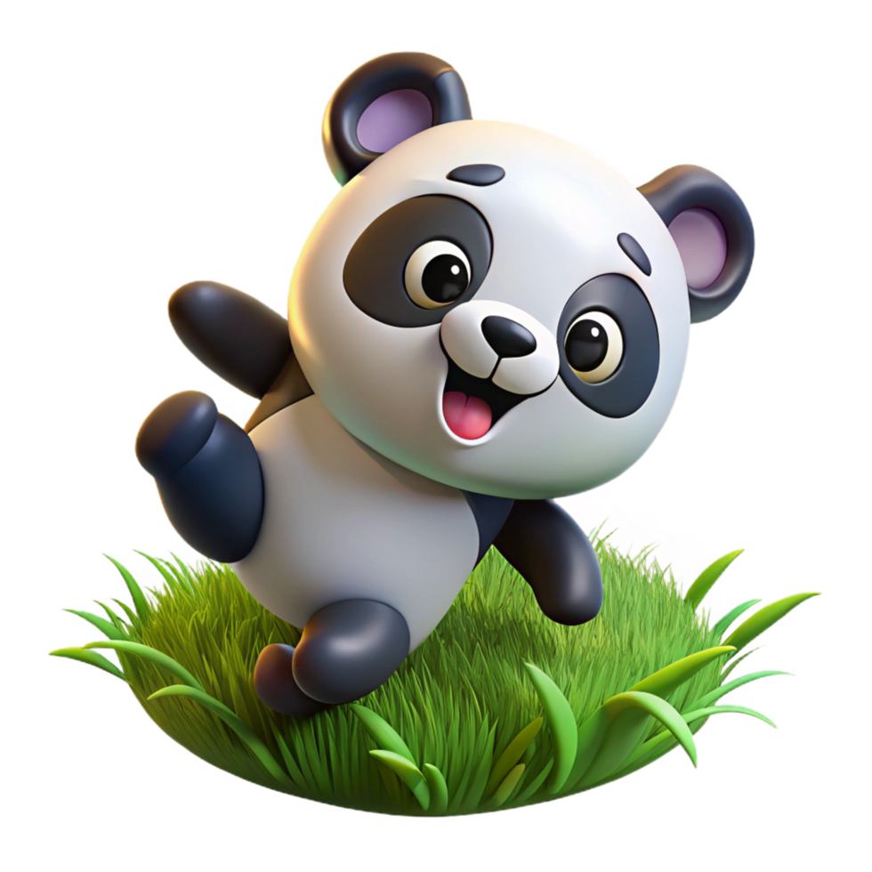 ethereal wonderful A playful panda cub tumbling down a grassy hill, bright, cheerful lighting, cartoon illustration style masterfully captured png