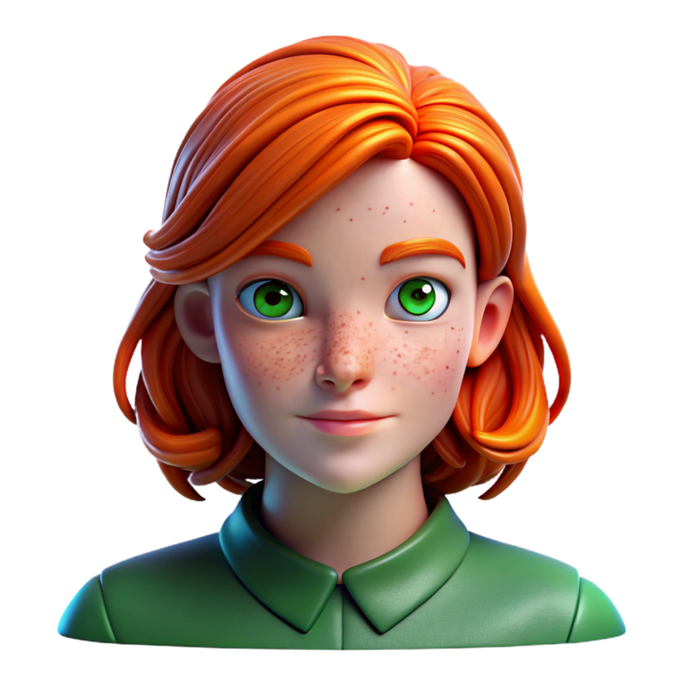 radiant contemporary Portrait of a young woman with fiery red hair, freckles, and piercing green eyes, lit by a single Rembrandt light from the left, painted in the style of John Singer Sargent crisp png
