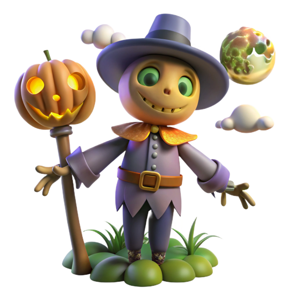 enchanting rustic A whimsical scarecrow come to life, moonlight, spooky and playful, digital art high resolution png