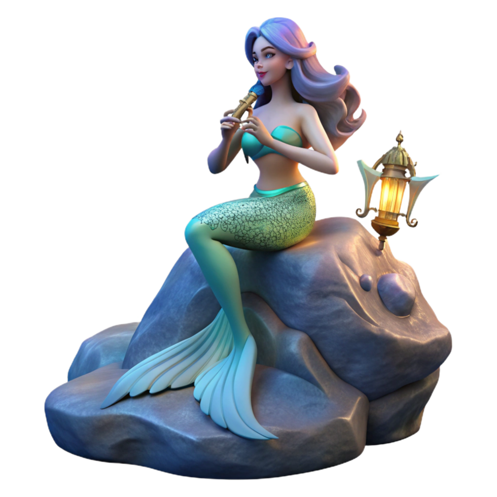 immaculate bold mid century A beautiful siren luring sailors with her enchanting song, perched on a rocky outcrop, Art Nouveau style, mysterious, twilight lighting high quality png