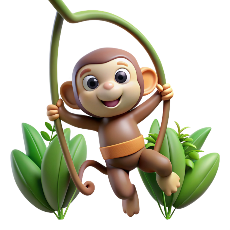 distinguished organic A playful monkey swinging through the jungle, dynamic pose, cartoon style perfect clarity png