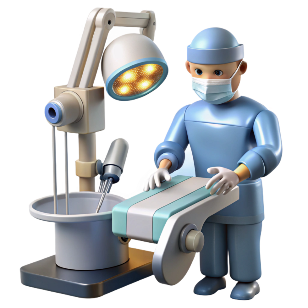 pristine creative A robotic surgeon performing a delicate operation, sterile lighting, medical style detailed png