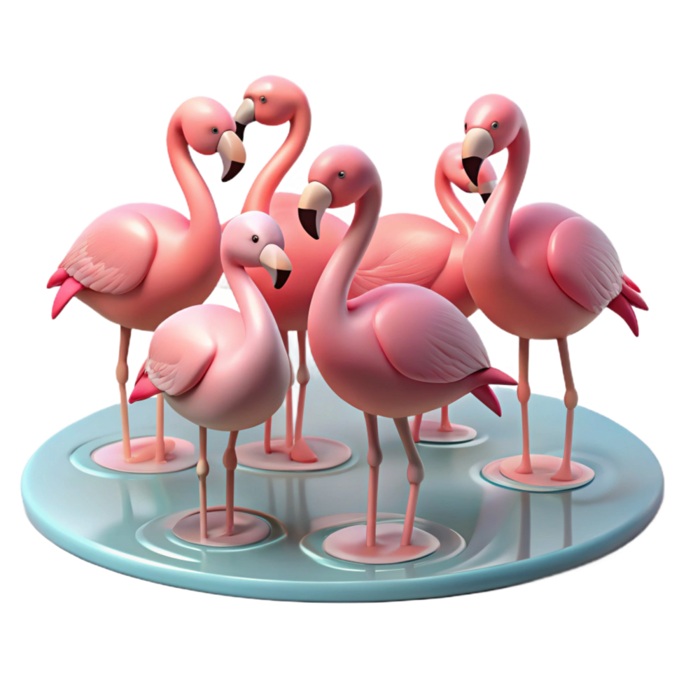 mysterious wonderful A flock of flamingos wading in a shallow lake, soft pink hues, minimalist style crisp png