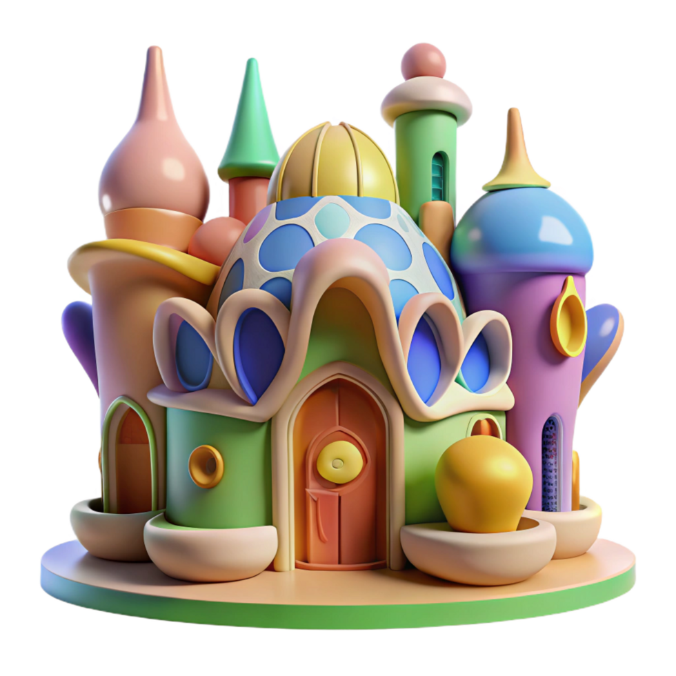 intense picturesque A colorful, Gaudi inspired building, organic shapes and textures, vibrant and playful style, dreamlike atmosphere gallery standard png