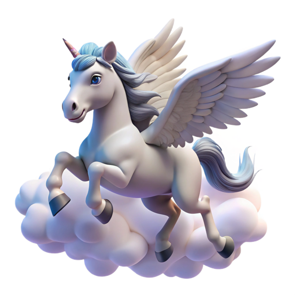 extraordinary acclaimed A majestic pegasus flying through a cloudy sky, soft sunlight, dreamlike style png
