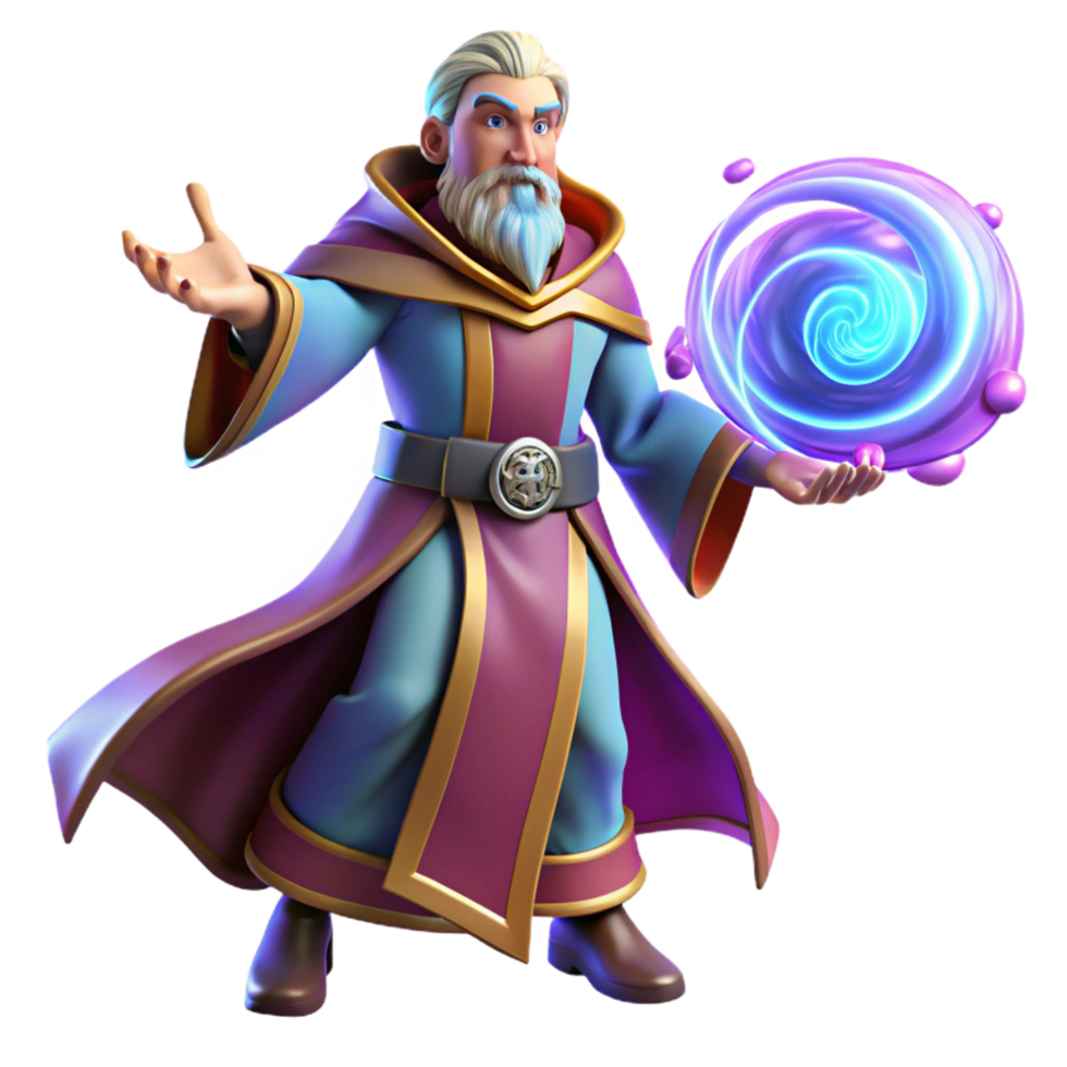 sumptuous peaceful industrial A powerful sorcerer casting a spell of swirling arcane energy, vibrant, dynamic lighting, comic book style expertly shot png