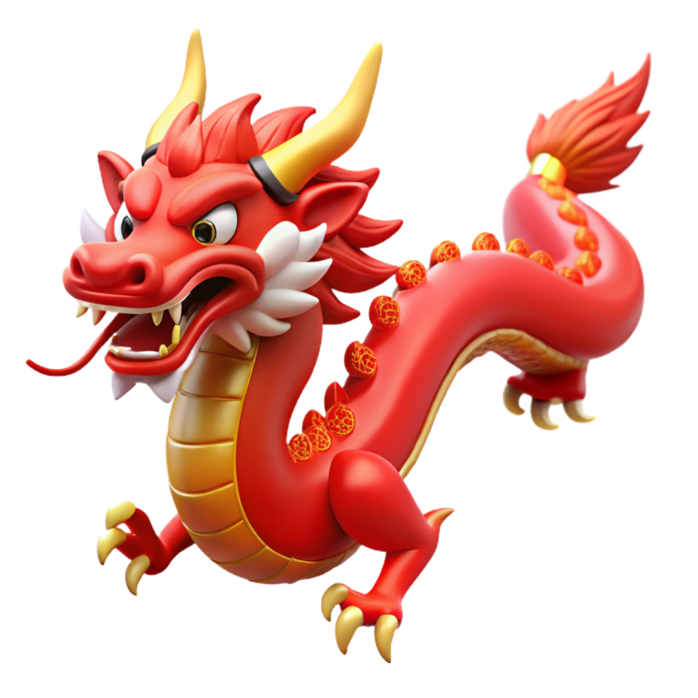 dramatic joyful futuristic A Chinese dragon dancing in the sky during a festival, vibrant red and gold light, Chinese mythology art style museum quality png