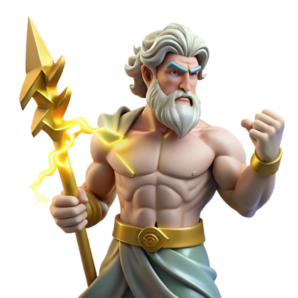 magnificent sought after A powerful Zeus wielding a lightning bolt, stormy sky, dramatic lighting, classical style png