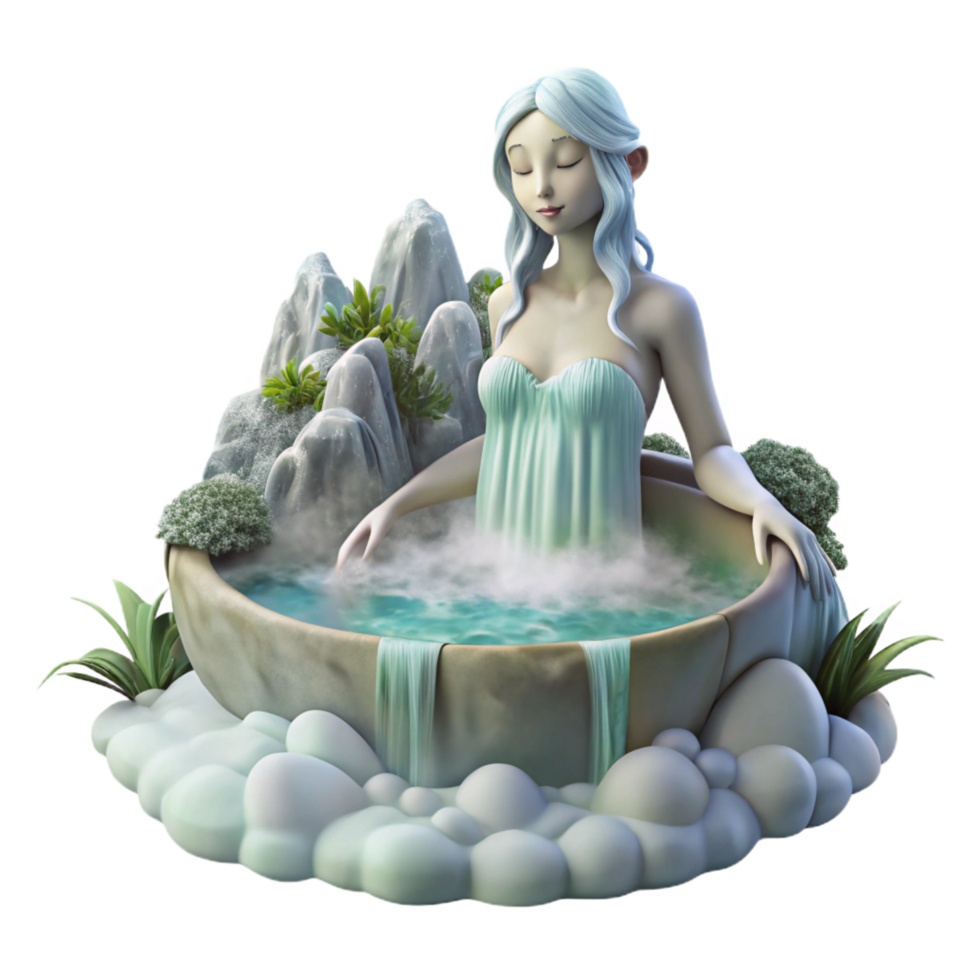 striking reflective retro An ethereal nymph bathing in a waterfall, mist rising, soft lighting, romanticism style expertly shot png