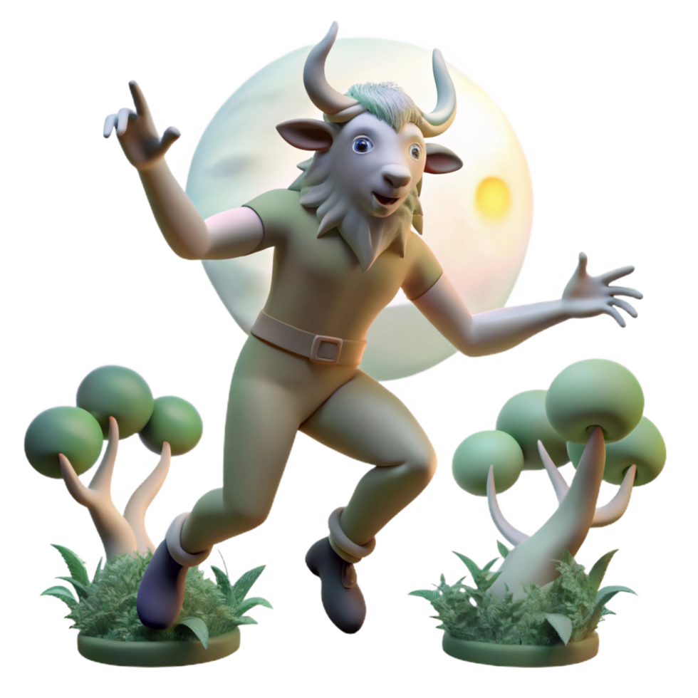 glorious acclaimed A playful satyr dancing in a moonlit forest, soft, diffused lighting, Rococo style png