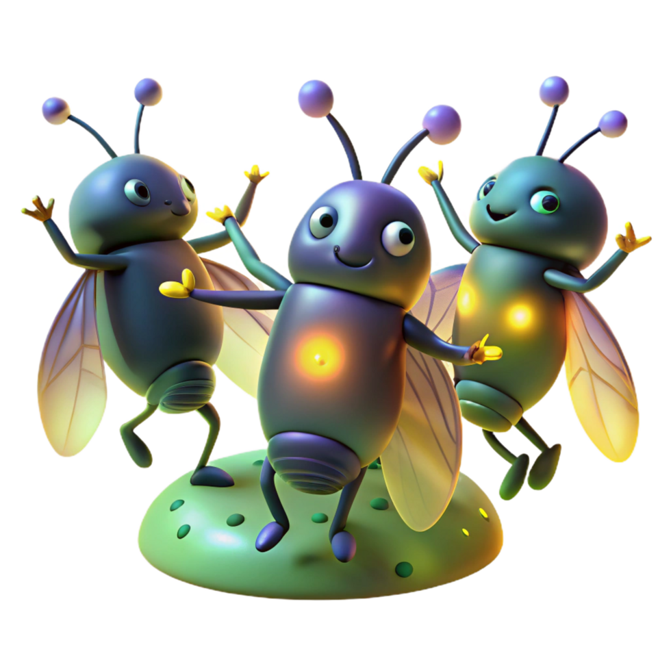 vibrant nostalgic impressionist A group of fireflies dancing in a dark forest clearing, magical and dreamlike, with glowing bioluminescence fine detail png