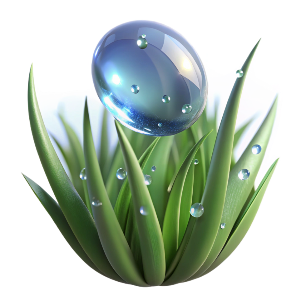 rare baroque A close up of a dewdrop on a blade of grass, macro photography, sparkling light, refreshing atmosphere, studio quality png