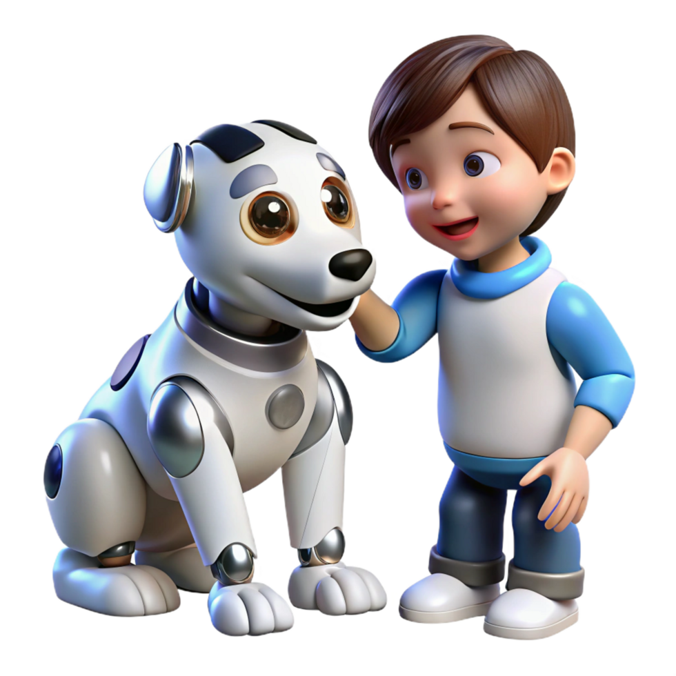 ethereal captivating A robotic dog interacting with a child, soft lighting, heartwarming style studio quality png