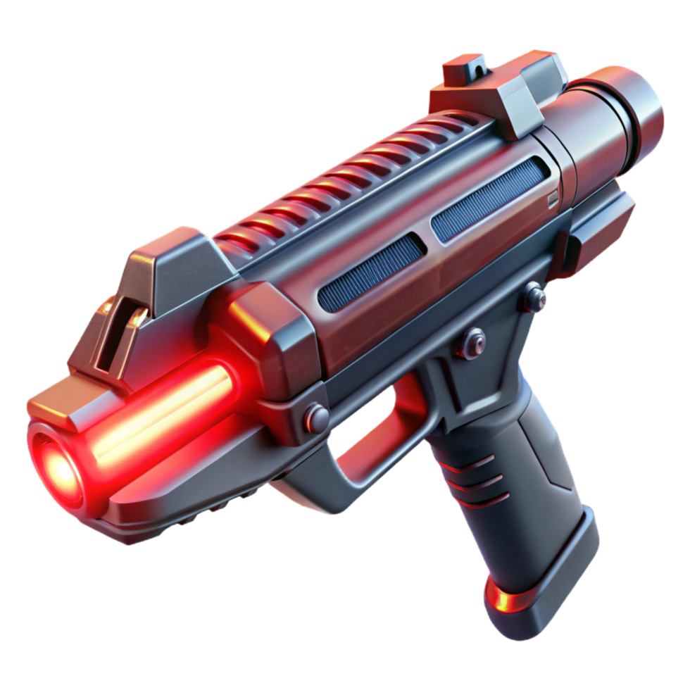 gorgeous distinguished A futuristic weapon, its sleek design hinting at its destructive power, illuminated by a menacing red light, rendered in a sci fi, concept art style png