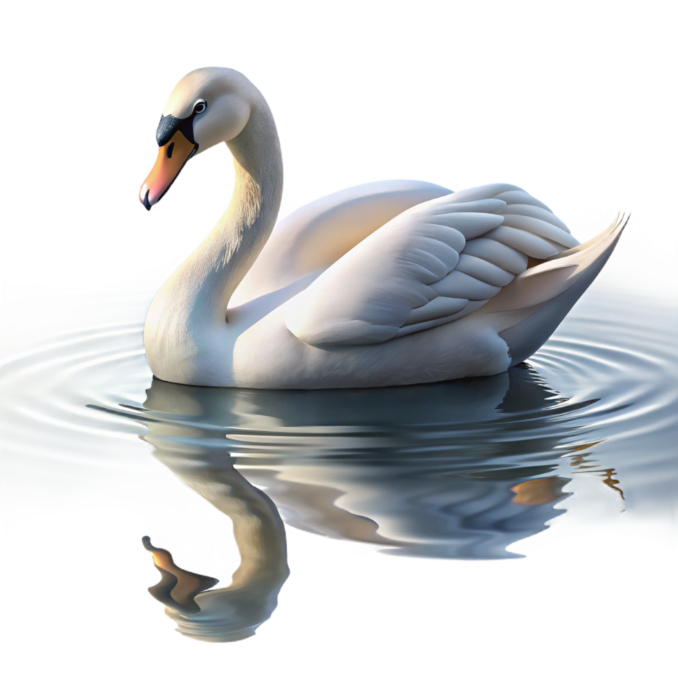 elegant modern A graceful swan gliding across a calm lake, soft morning light, impressionistic style professional png