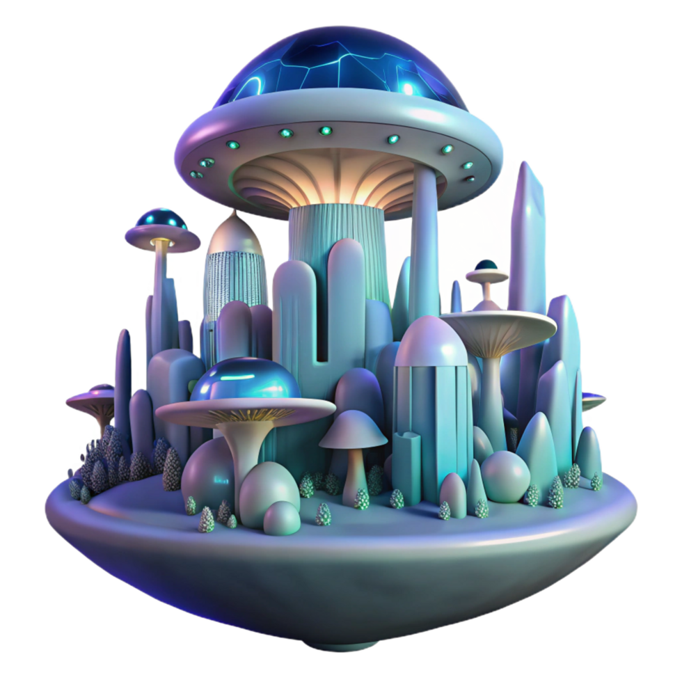 fascinating tranquil classic A futuristic city built on a giant mushroom, bioluminescent lighting, fantasy style top tier png